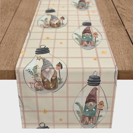 90" & Check Gnome Globe Pattern Cotton Twill Runner